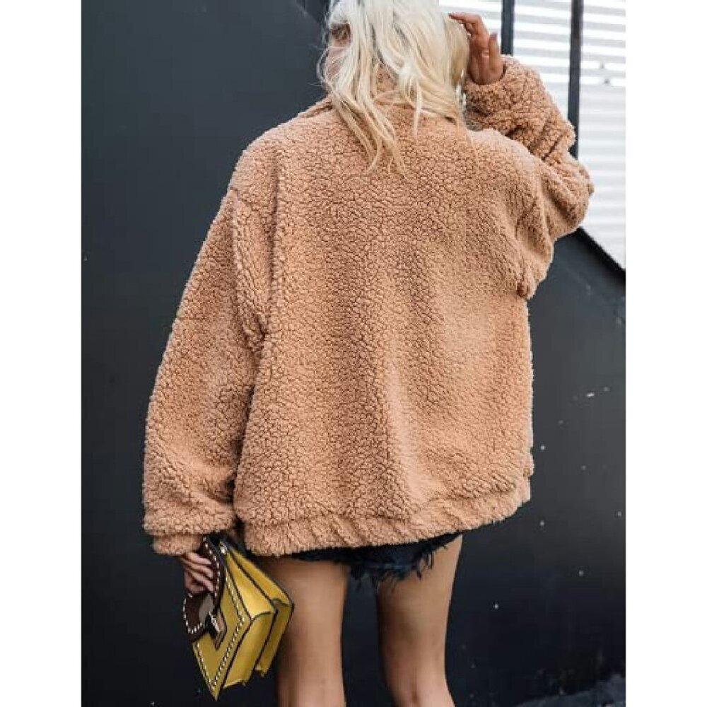 Oversized Faux Shearling Fleece Jacket Women's Winter Coat Warm Boyfriend Style - Picture 6 of 8